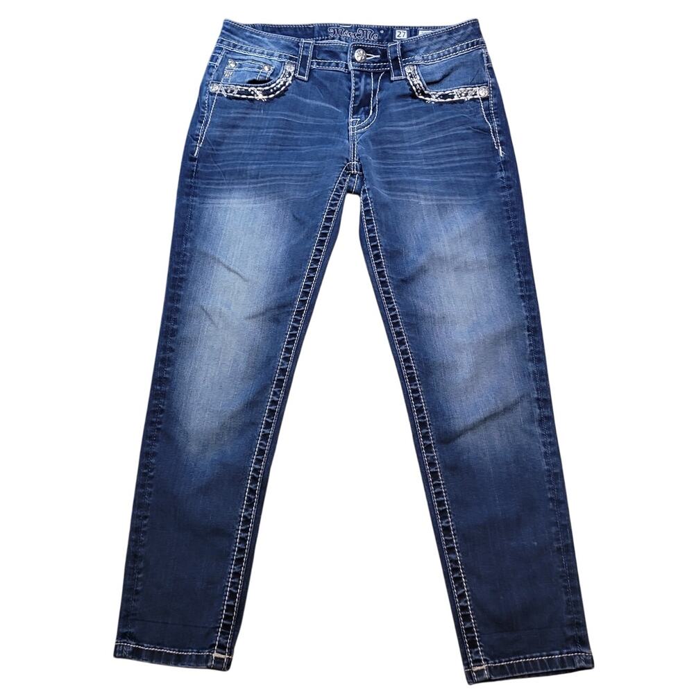 Miss Me Y2K Low Rise Skinny Crop Jeans 27 Crystal Cowgirl